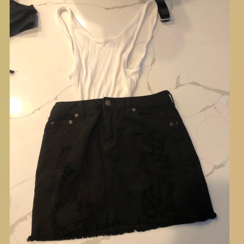 Black denim skirt